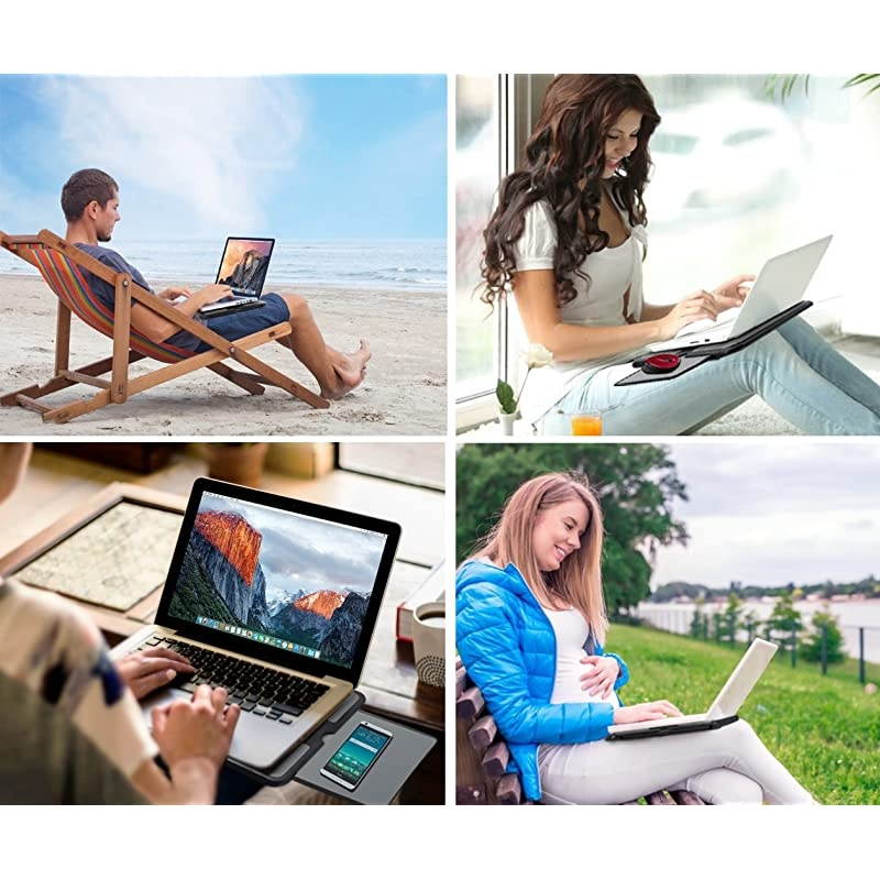 Portable Laptop Lap Pad Laptop Desk with Retractable Mouse Tray AntiSlip Heat Shield Notebook Computer Stand Table Working Station for Home Office Recliner Business and Travel