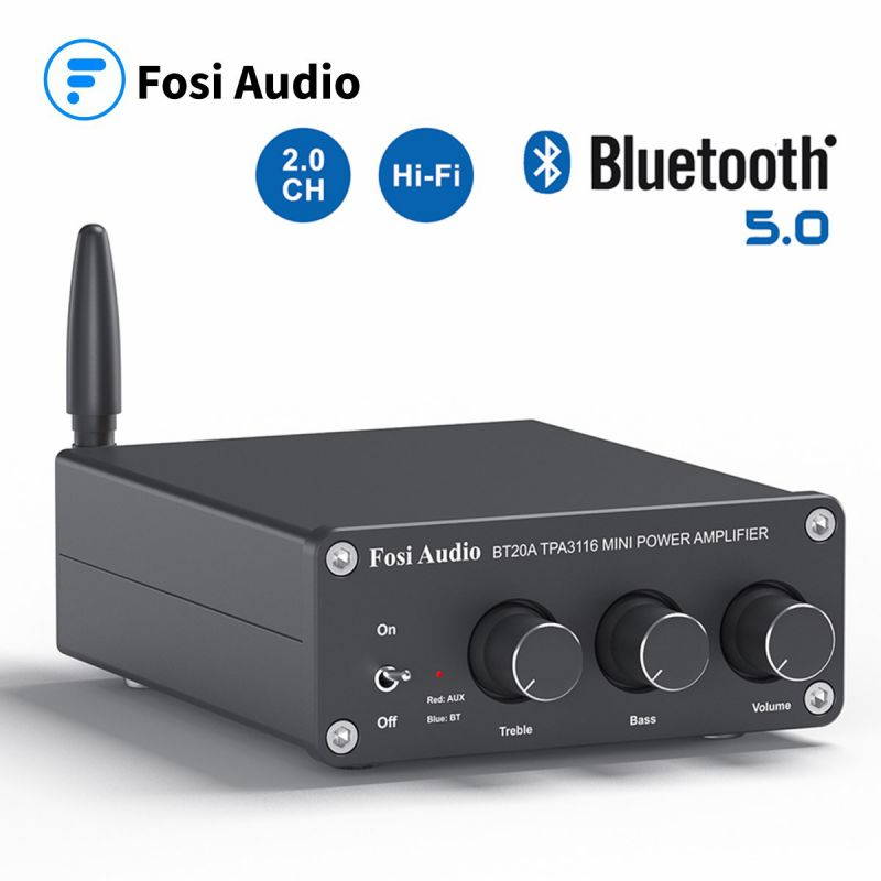 BT20A(Black) Bluetooth 5.0 Stereo Audio 2 Channel Amplifier Receiver Mini Hi-Fi Class D Integrated Amp 2.0CH for Home Speakers 100W x 2 with Bass and Treble Control TPA3116 (with Power Supply)