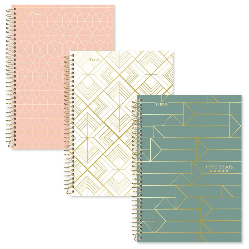 Five Star 100 sheet 2 Subject College Ruled Spiral Notebook Style Metallic Geo Small White Diamonds