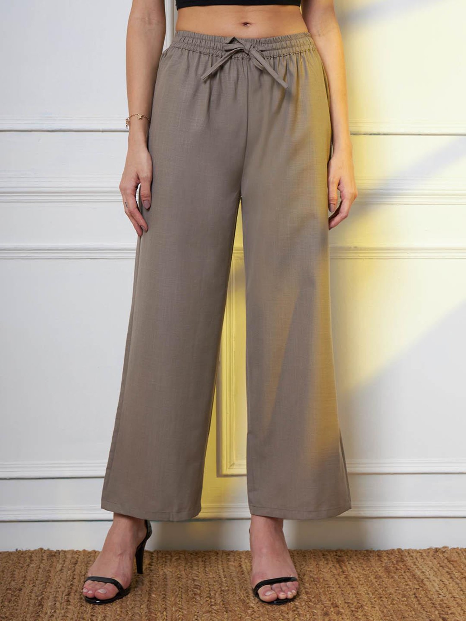 FITHUB Light Grey Straight Fit High Rise Trousers