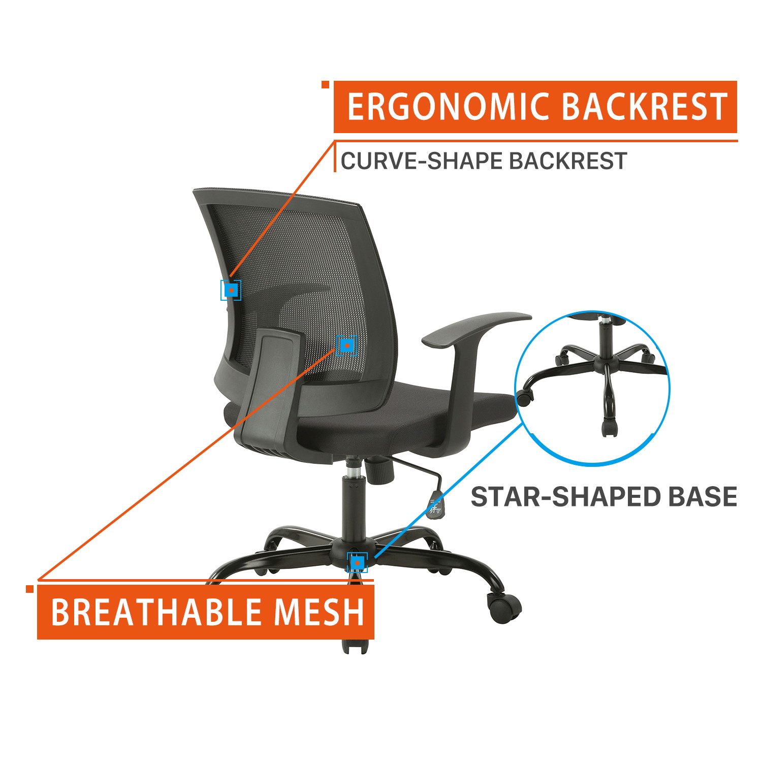 Ergonomic Mid-Back Mesh Swivel Task Chair with Arm Rest and Back for Home and Office