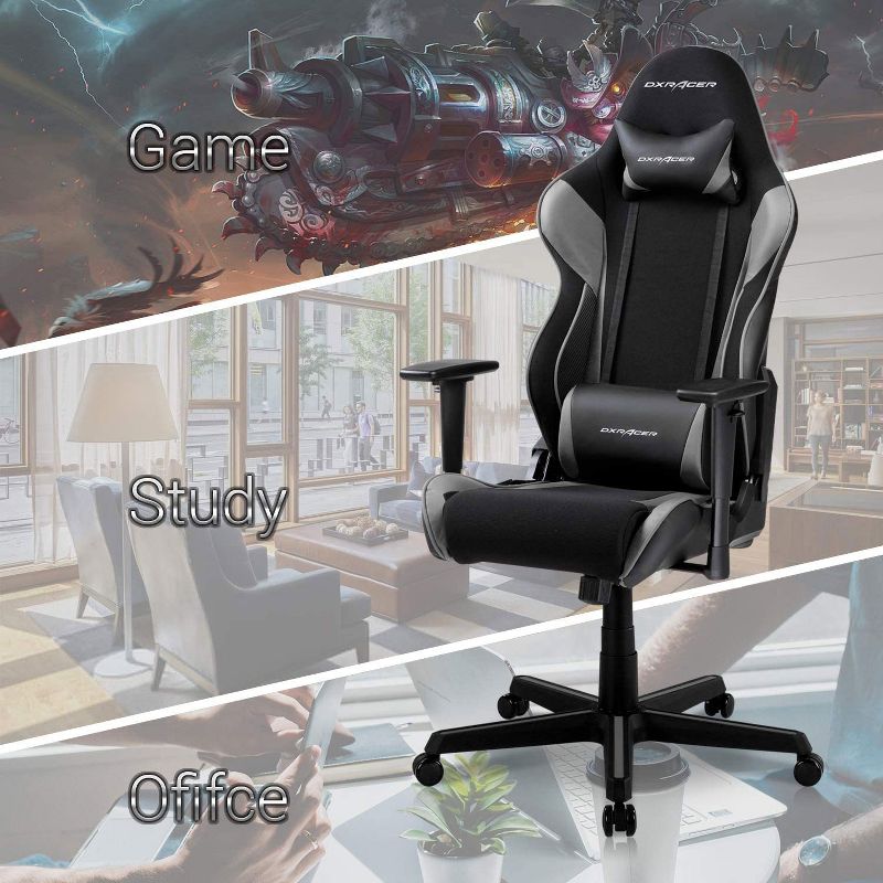 DXRacer OH/RAA106/NG Racing Series Adjustable Ergonomic Gaming Home Office Desk Chair, Swivel Base, Wheels, and Headrest, Gray and Black