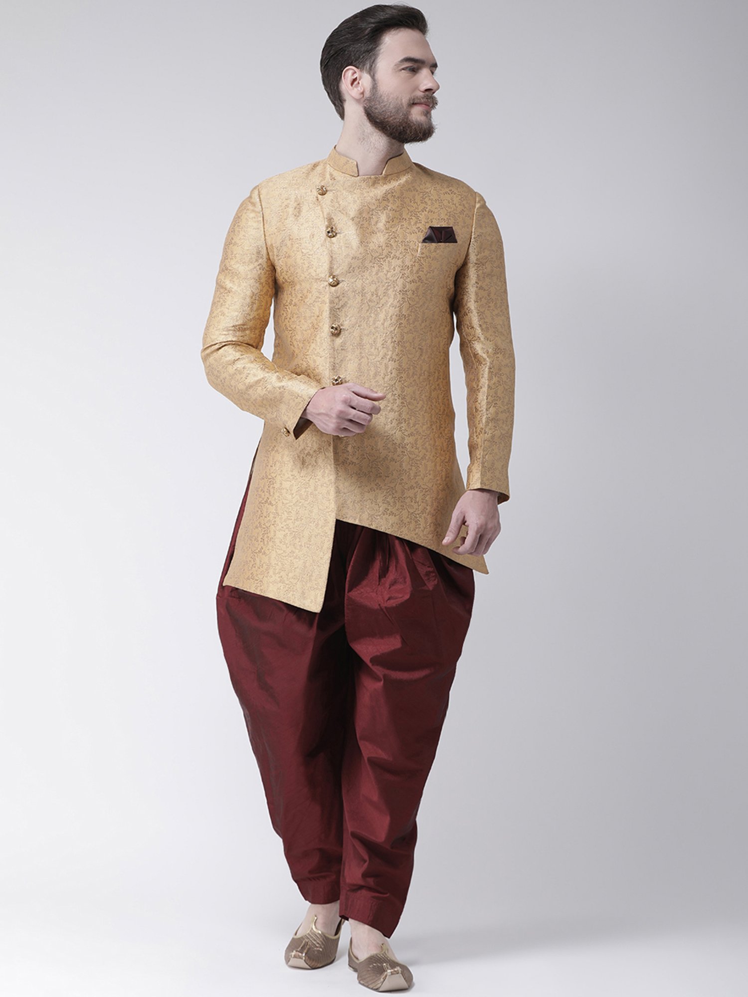 Benstoke Black & Maroon Regular Fit Sherwani Set