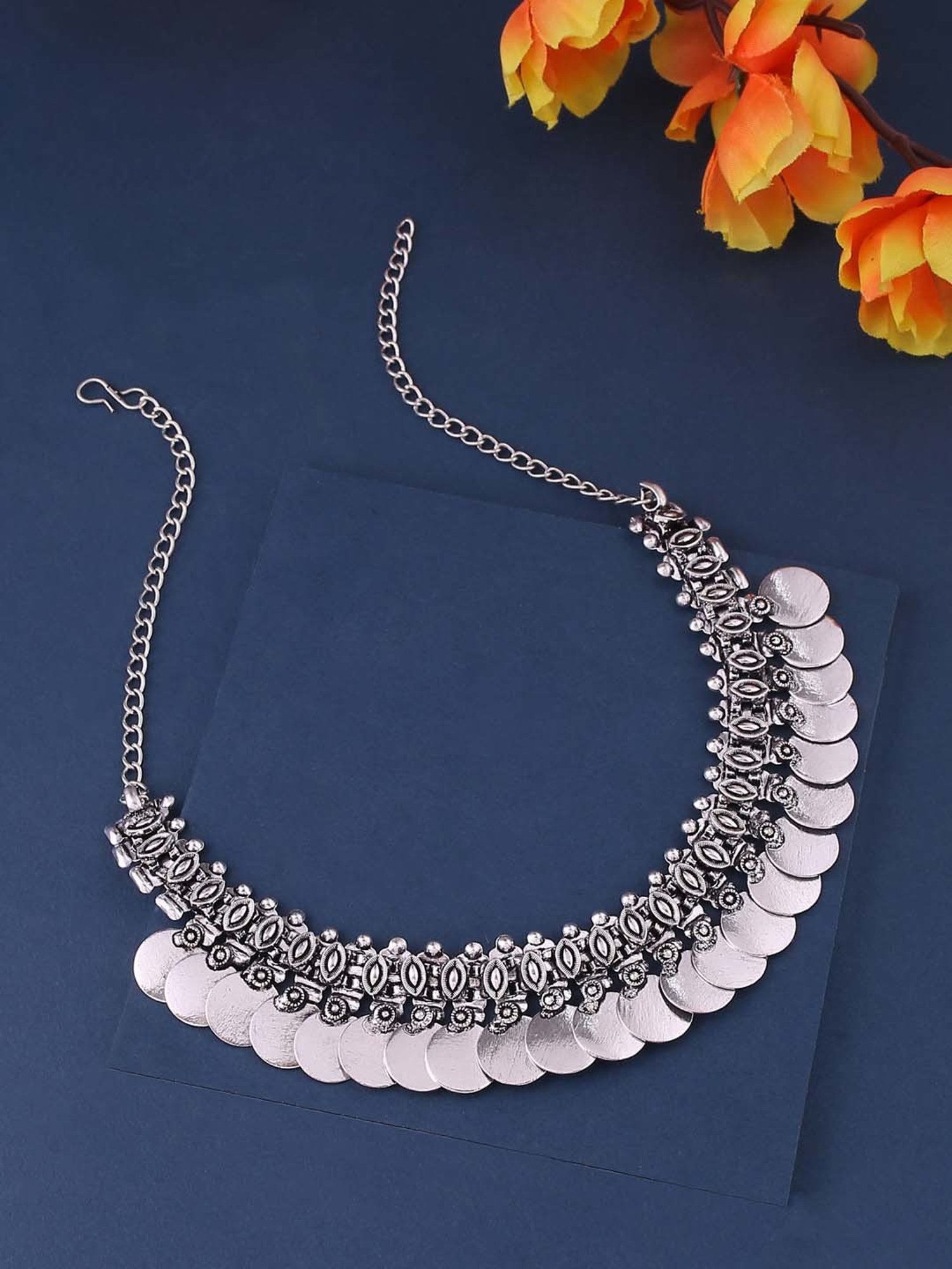 NVR Silver-Plated Oxidized Necklace for Women