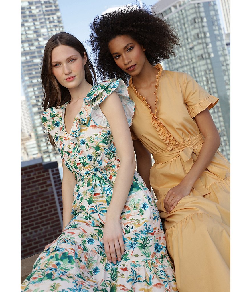 Donna Morgan Ruffle Tiered Cotton Poplin Short Sleeve Maxi Dress