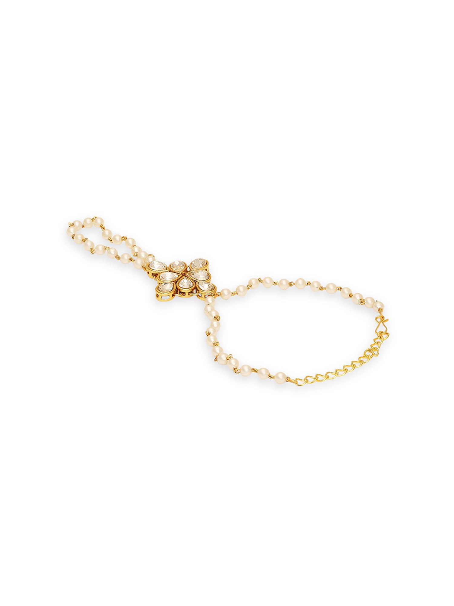 Oomph Gold Tone Kundan & Pearls Hand Harness