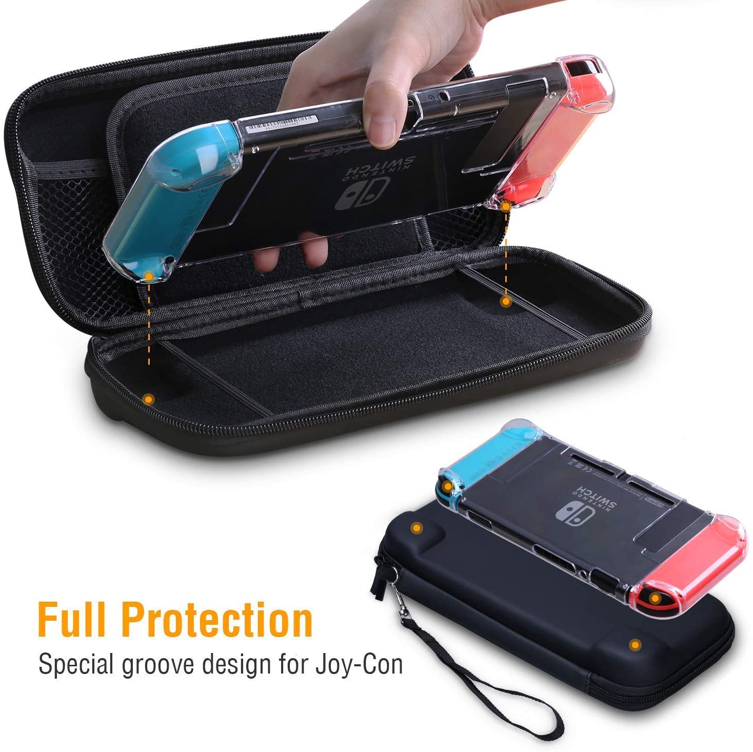 AISITIN Nintendo Switch Case - Nintendo Switch Carry Case Pouch + Switch Cover Case + HD Switch Screen Protector + Thumb Grips Caps for Nintendo Switch Console Accessories