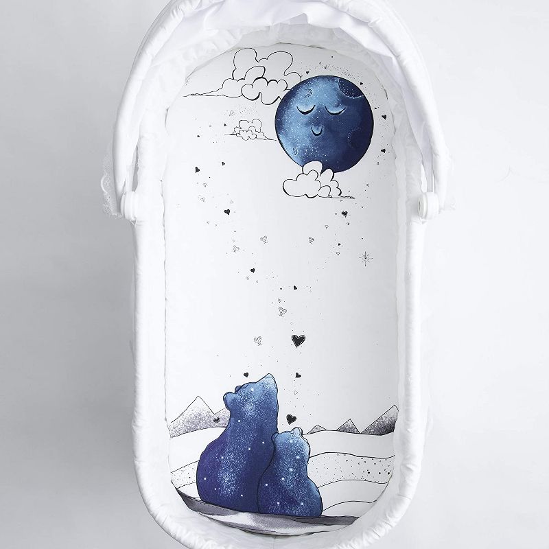 JumpOff Jo Fitted Bassinet Sheet, Flexible Fit Bassinet Sheet for Oval, Rectangle, Hourglass Standard Sized Mattresses, 16" x 32", Mama Bear Blue