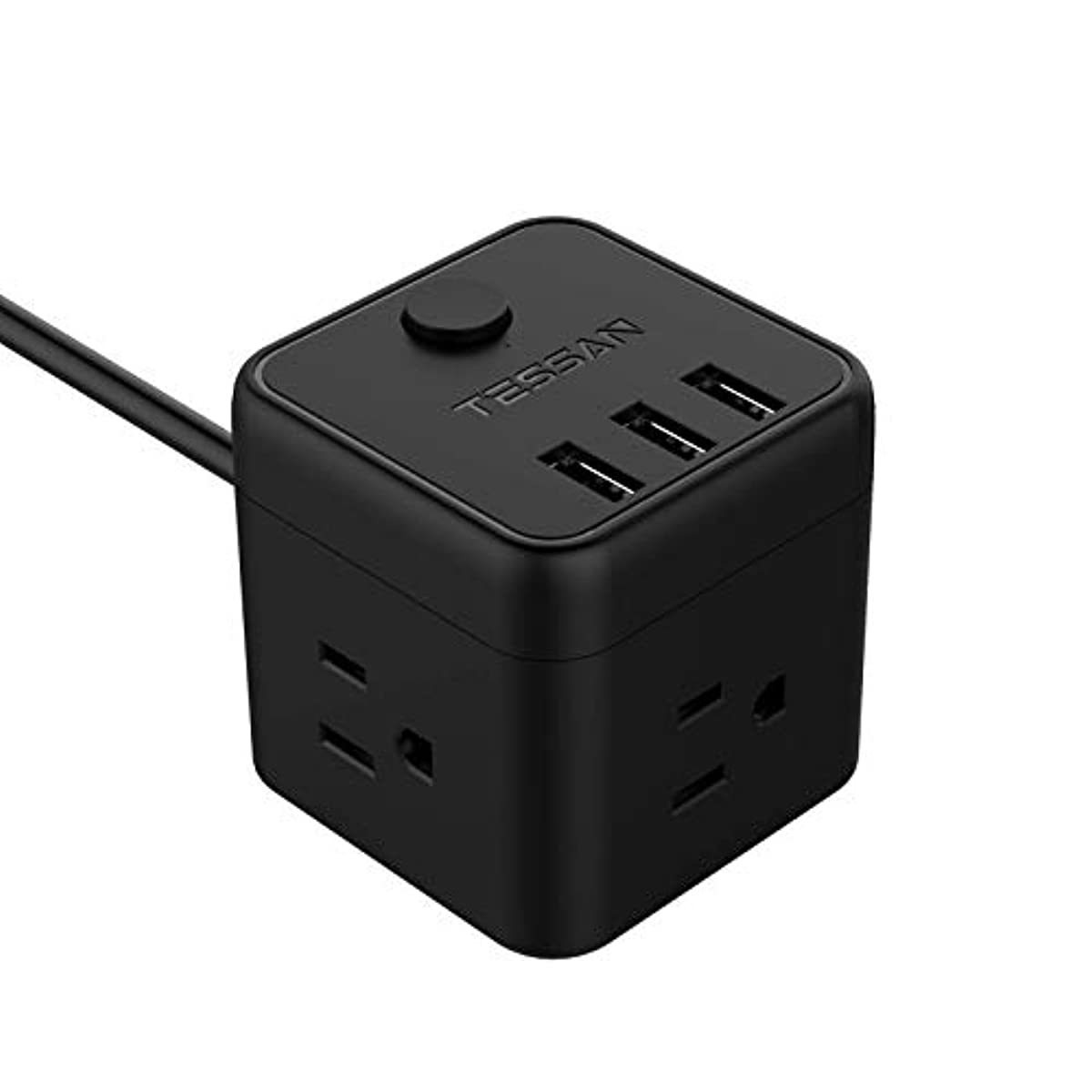 Power Strip Cube with 3 USB 3 Outlets, TESSAN Portable Desktop Charging Station with 5 Ft Extension Cord for Travel Cruise Ship, Home, Office, Dorm Room Essentials, Black