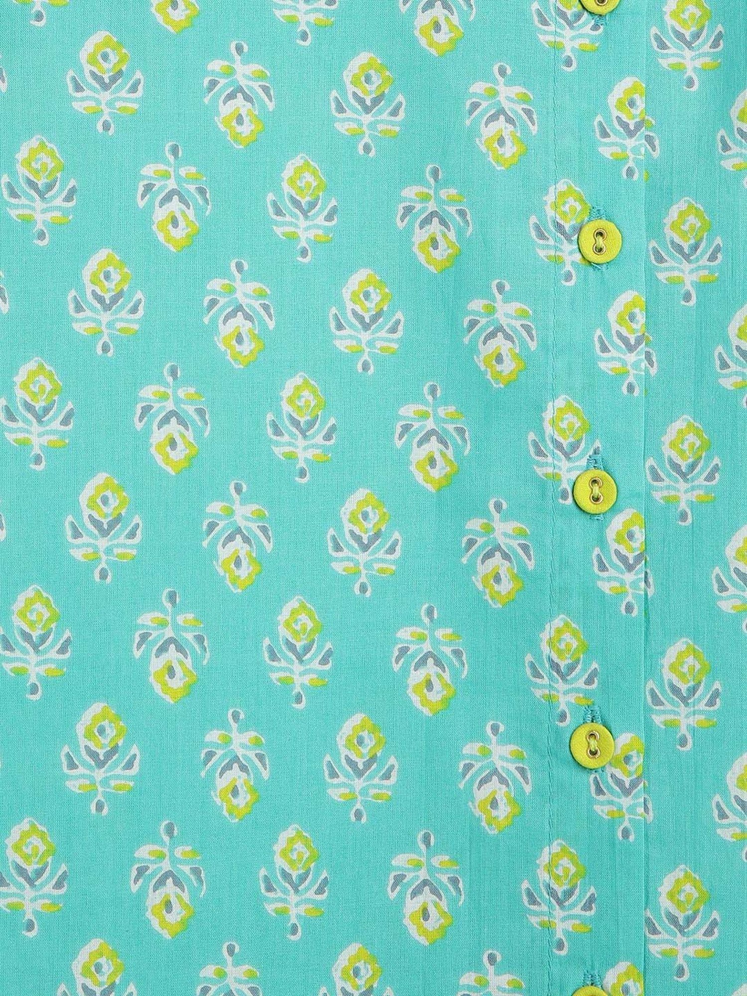 Campana Kids Blue & Green Cotton Printed Full Sleeves Kurta & Dhoti