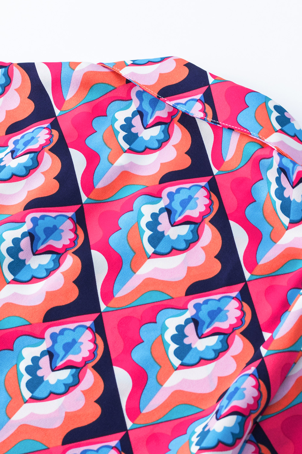 Multicolor Boho Floral Collared Long Sleeve Dress