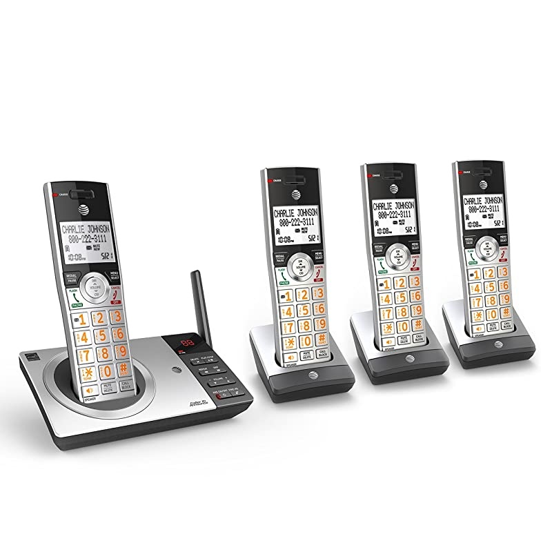 DECT 6.0 Expandable Cordless Phone with Answering System, Silver/Black with 4 Handsets