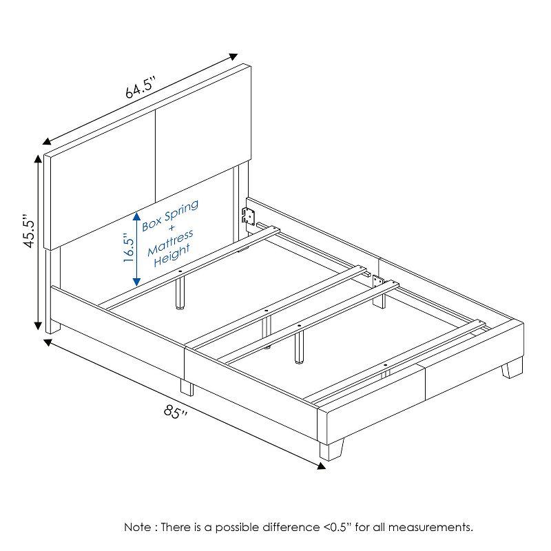 Furino Pessac Modern Wooden Supportive Platform Easy Assembly Bed Frame with PU Leather Upholstery and Foam Filled Headboard, Queen Size, Black