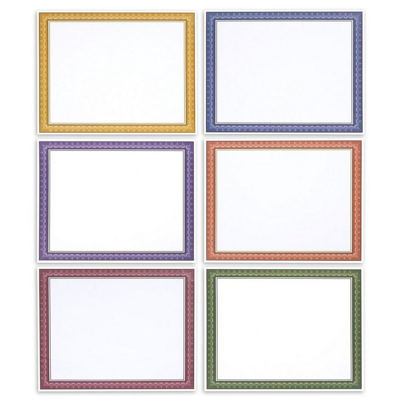 96-Sheet Award Certificate Papers, Letter Sized for Diploma in 6 Assorted Colors, Printer Friendly, 11 x 8.5"