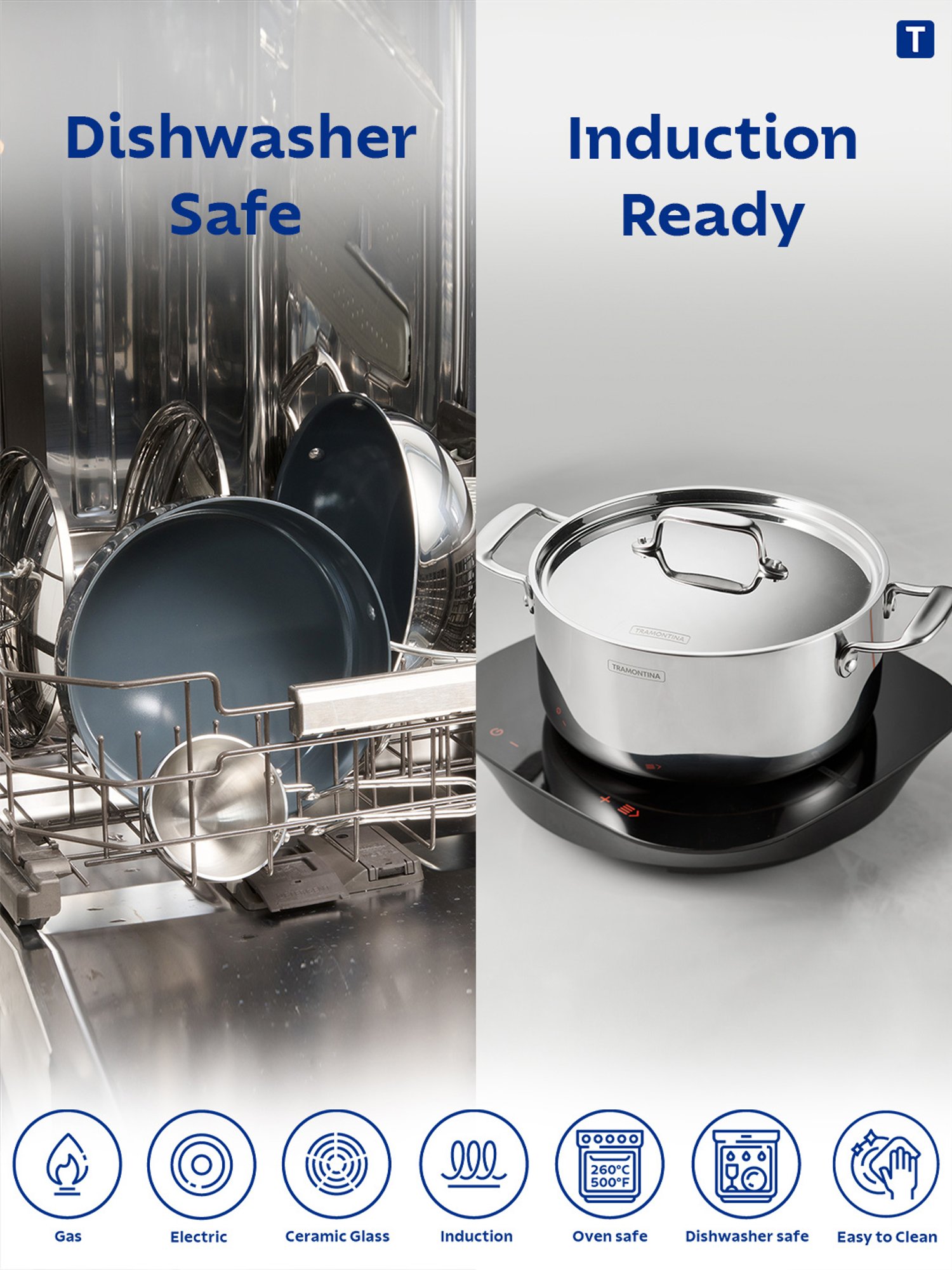 Tramontina Fusao Non-Toxic Triply Stainless Steel Ceramic Casserole & Lid 20cm/3.1L Induction Base