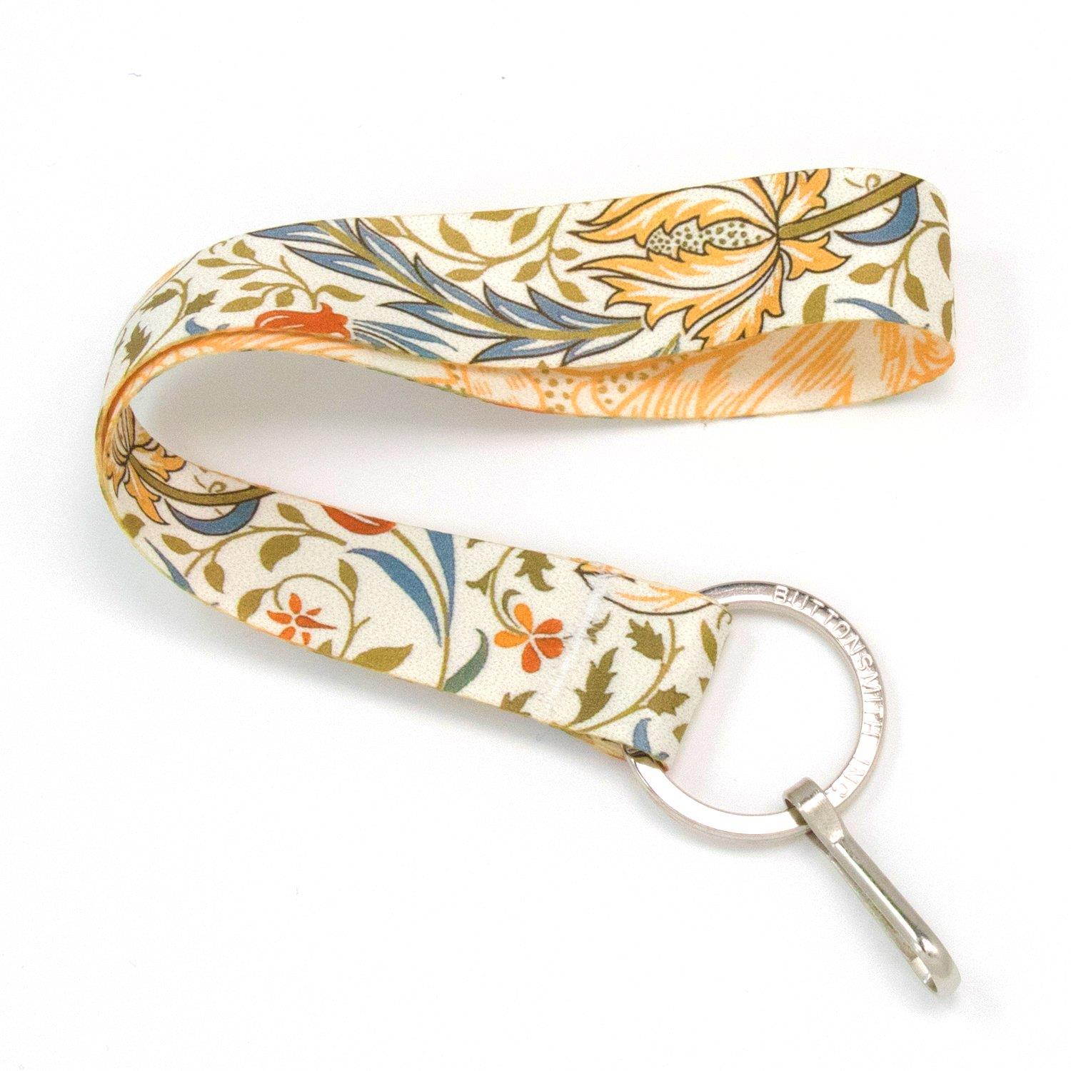 Buttonsmith William Morris Flora Premium Wristlet Lanyard with Flat Ring - Made in USA