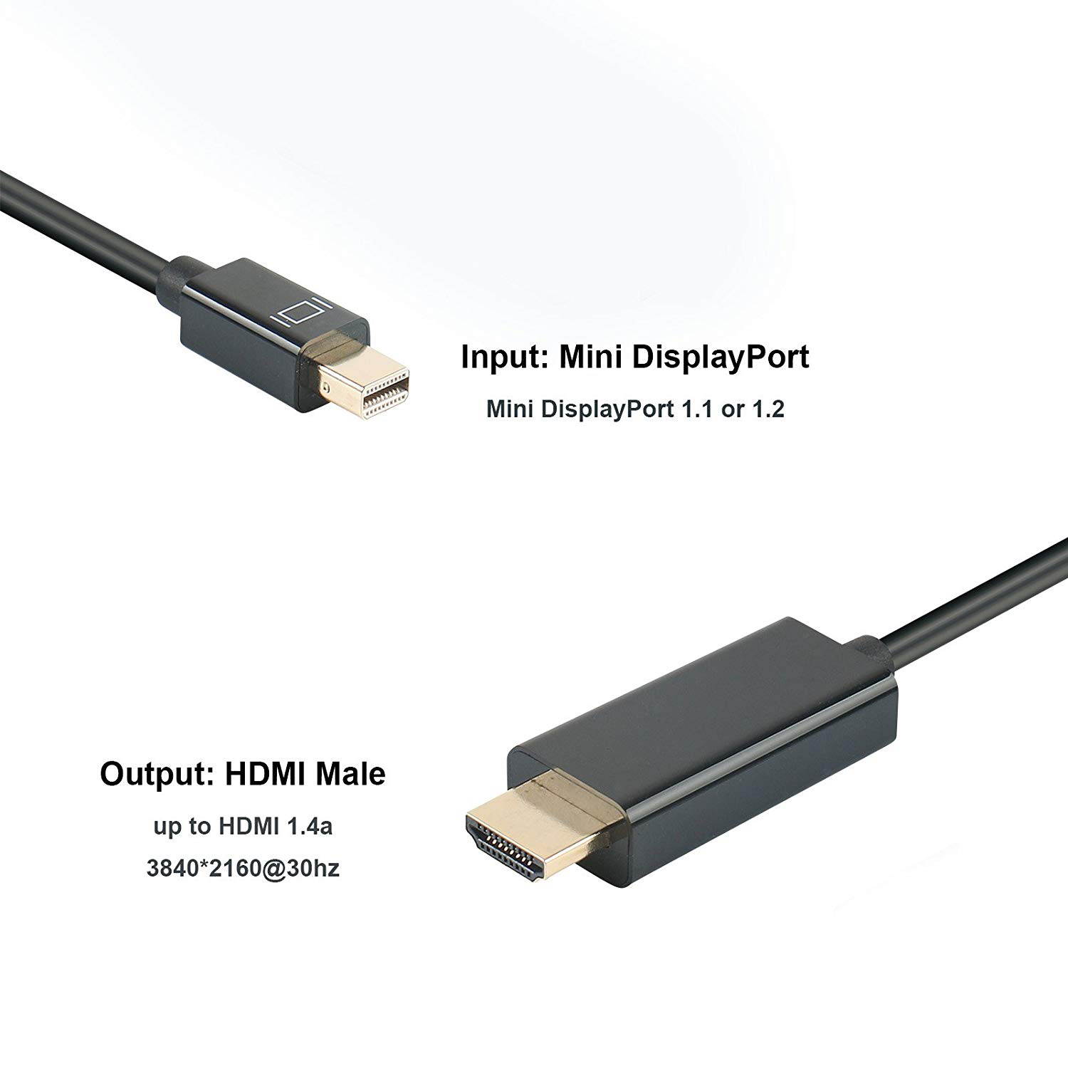4K Thunderbolt Mini Displayport to HDMI 6 Feet Cable with Audio Mini DP Display Port to HDMI Adapter Converter Gold Plated Cord for MacBook Air Mac Mini Microsoft Surface Pro 3 Pro 4