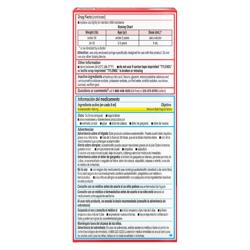 Infants' Tylenol Pain & Fever Reducer Liquid - Acetaminophen - Dye-Free Cherry - 2 fl oz