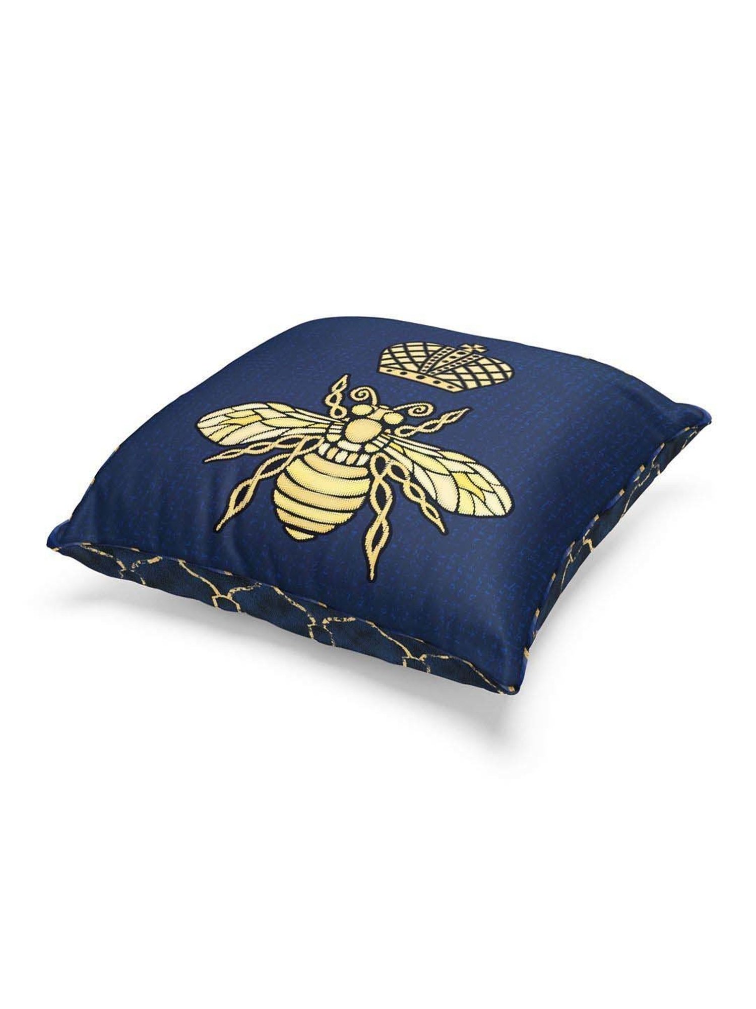 Bianca Suzane Navy & Gold Micro Fiber Reversible Printed Cushion Covers - Set of 3
