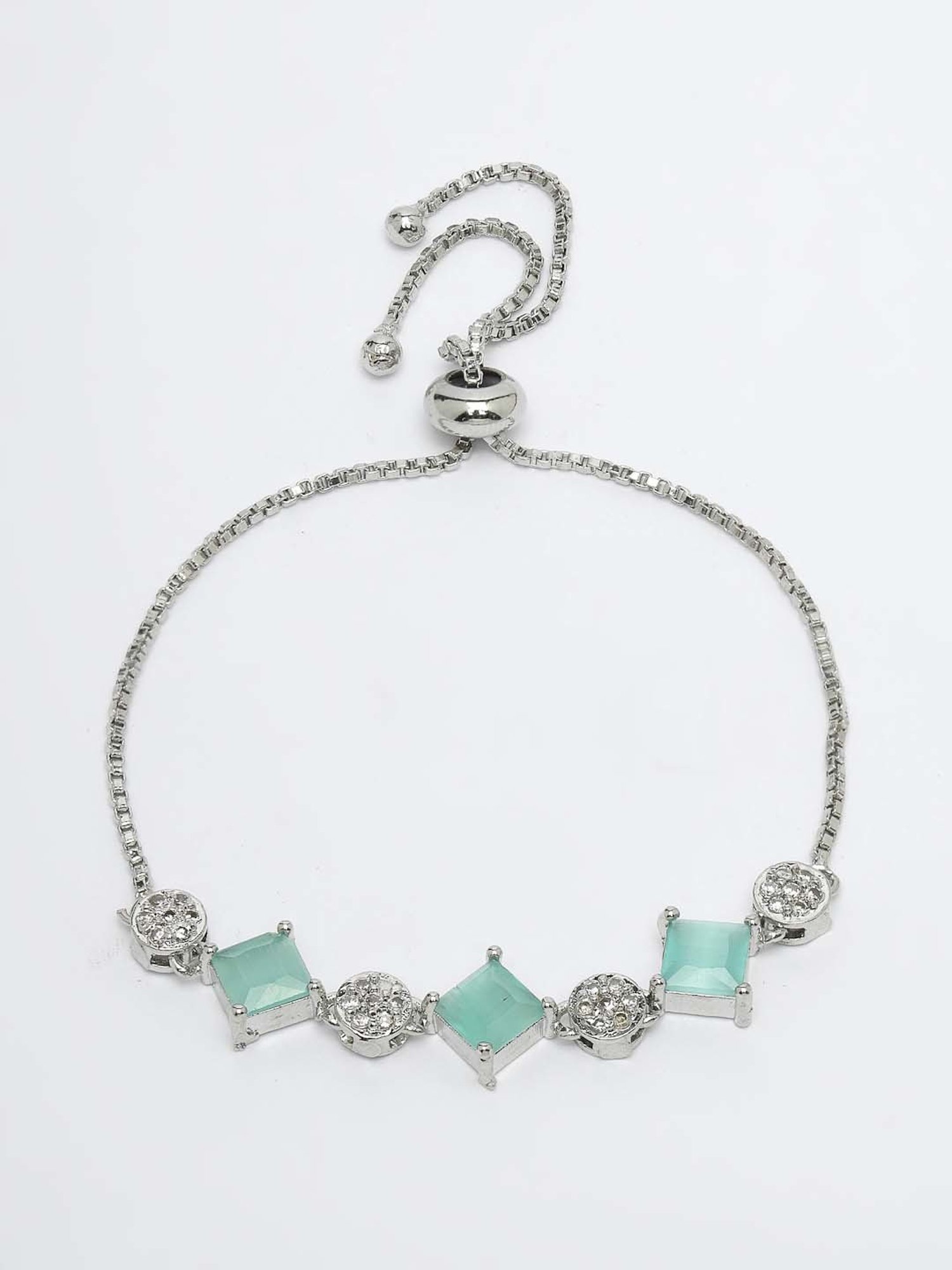 NVR Silver Plated & Blue CZ Stone Handcrafted Jewellery Set for Women