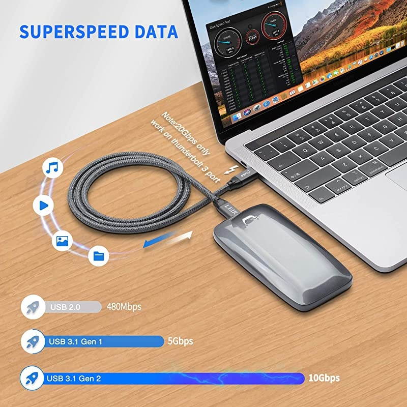 USB C to USB C 31 Gen 2 Cable 66 Feet USB Type C Cable PD 100W 5A Fast Charger Cable with EMarker20GbpsCompatible with MacBook AirProThunderbolt 3iPad Pro 2018 2019Galaxy S10 S9