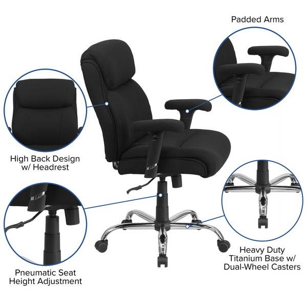 HERCULES Series Big & Tall 400 lb. Rated Black Fabric Ergonomic Task Office Chair with Line Stitching and Adjustable Arms