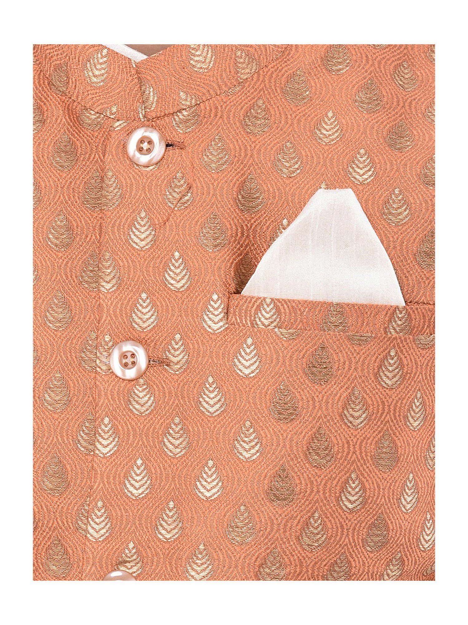 Deyann Kids Peach Embroidered Nehru Jacket