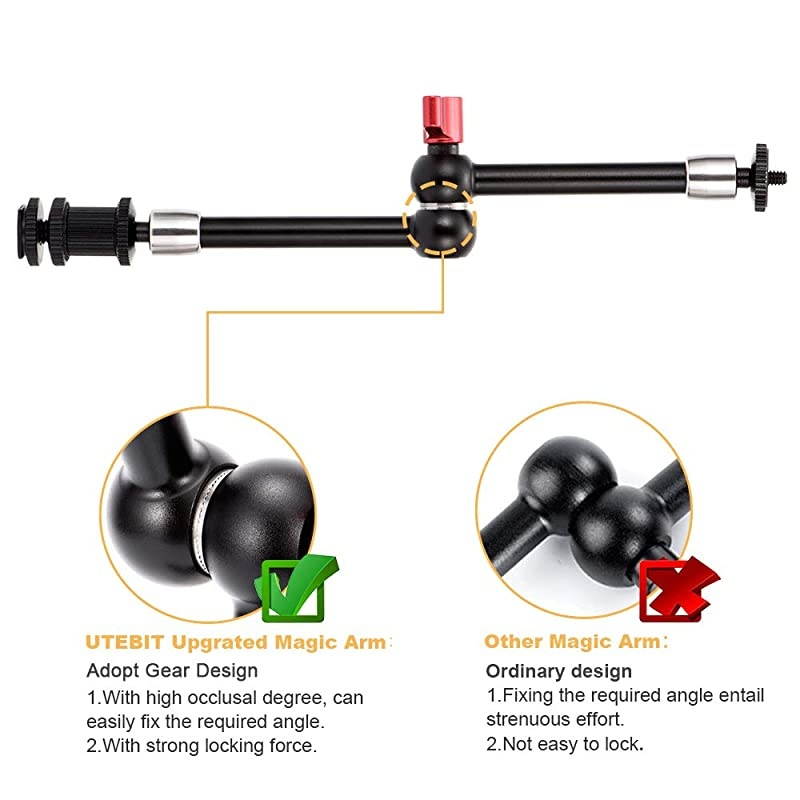 Upgraded 11 Inch Articulating Camera Arm with Large Super Clamp Magic Friction Arms 28cm with Hot Shoe Mount Adapter Adjustable Monitor Bracket Kit for DSLR Rig LED Light Flash Light Video