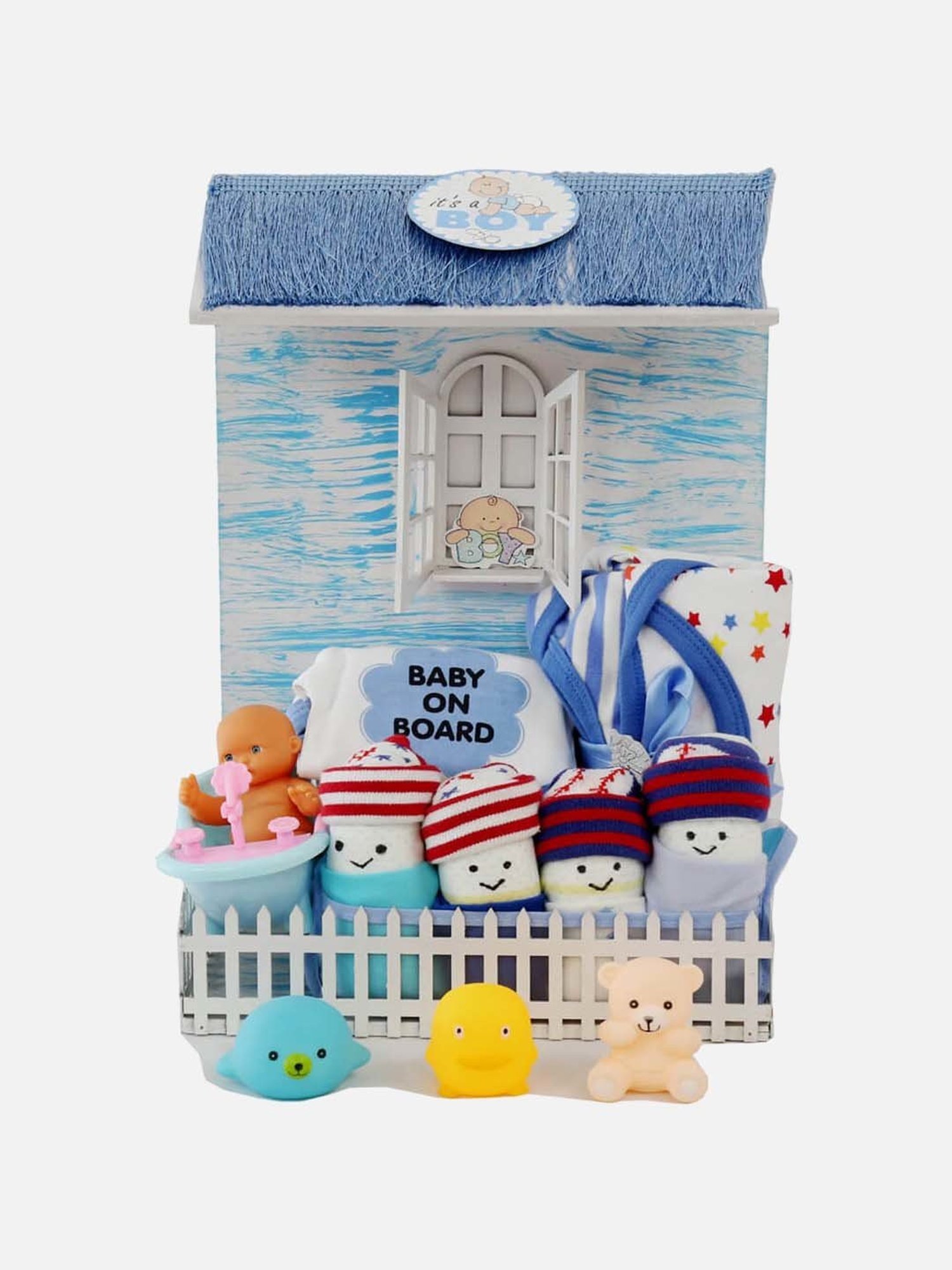 Little Surprise Box Kids Blue Cotton Printed Full Sleeves Gift Set