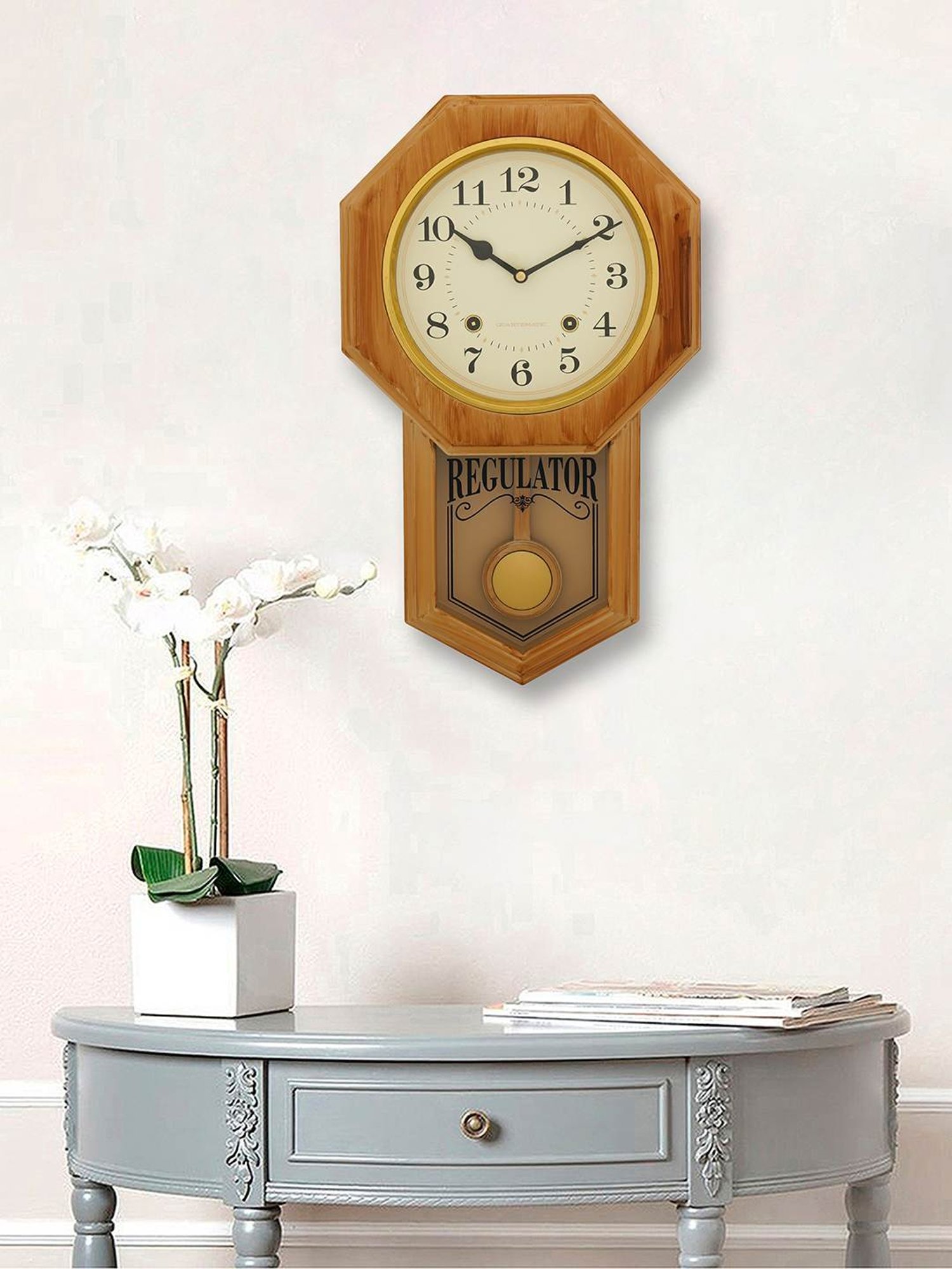 CHRONIKLE Vertical Beige Plastic Wall Clock