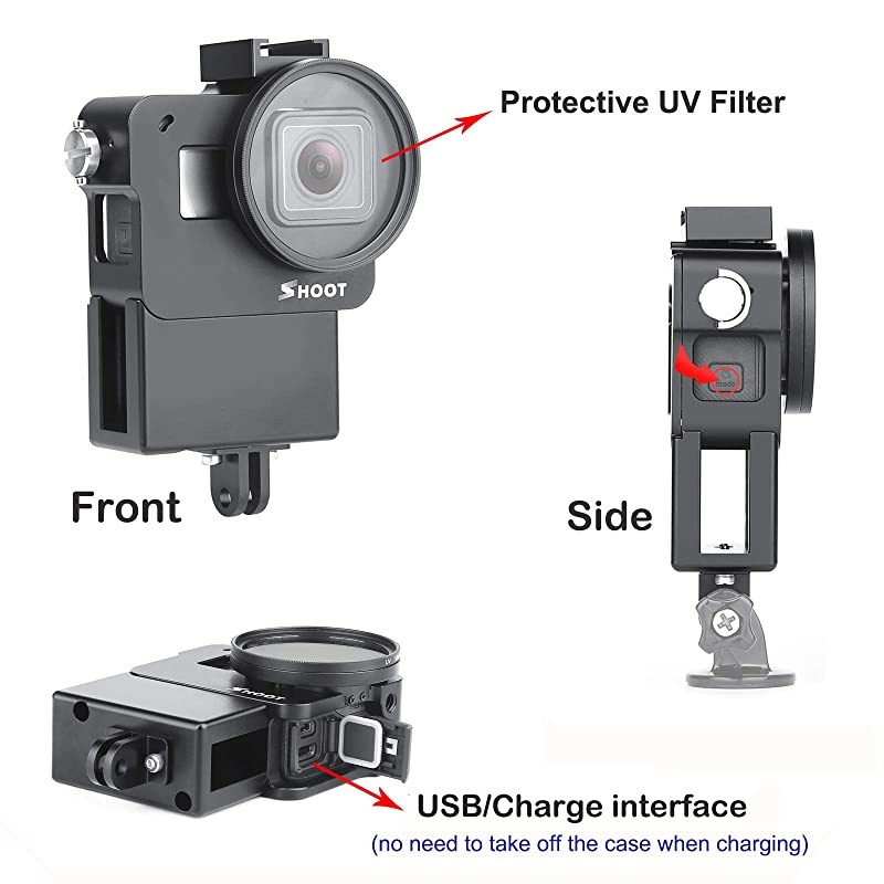 2.0 Vlogging Case Aluminum Protective Shell Mount with Mic Adapter Place Frame for GoPro Hero 7 Black/6/5/(2018) Video Vlog Accessories