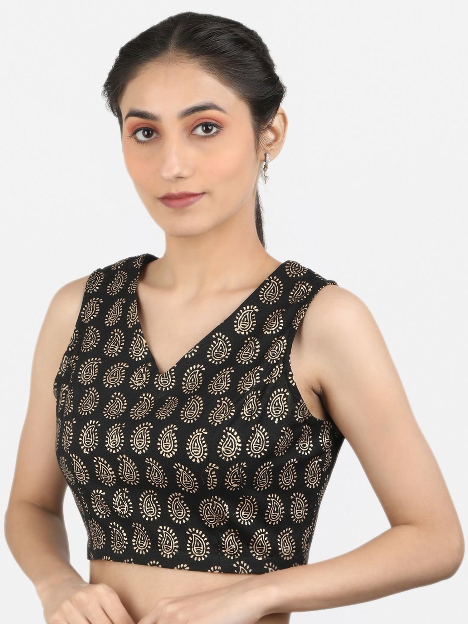 Llajja Black Cotton Printed Readymade Blouse