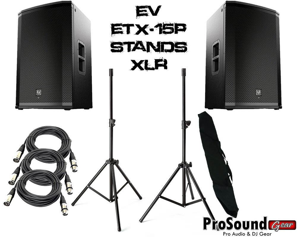 Electro-Voice ETX-15P 15" Two-Way Powered Loudspeaker (Pair) Free - Accenta Heavy Speaker Stands w/ Bag and (2) XLR Cables 20ft Ea