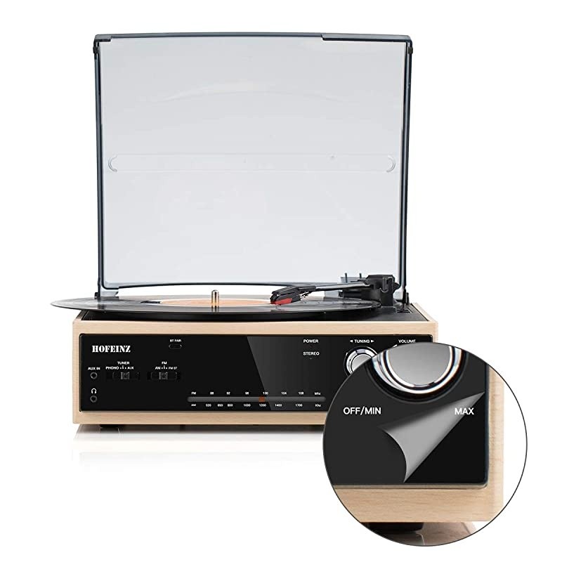 Vintage Wireless Bluetooth Out Wooden Belt Driven 3 Speed Turntable with Built in Stereo Speakers AM/FM Radio&hellip;