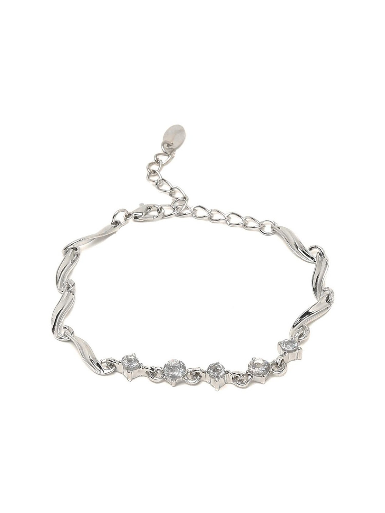 YouBella Women Silver-Toned Silver-Plated Ring Flexible fit Bracelet - Set of 2