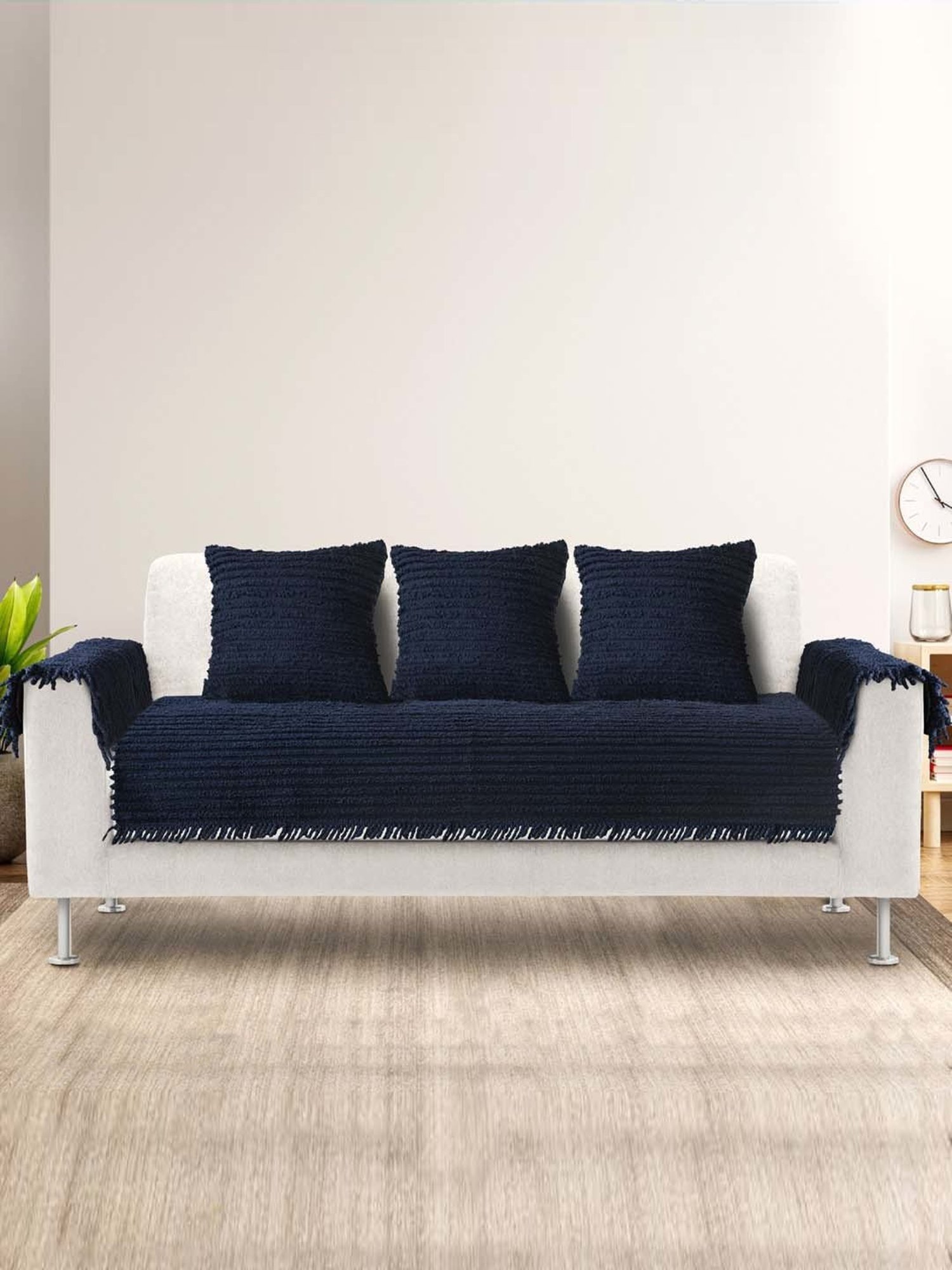 Saral Home Easy Living Blue Microfiber Axis Sofa Cover Set