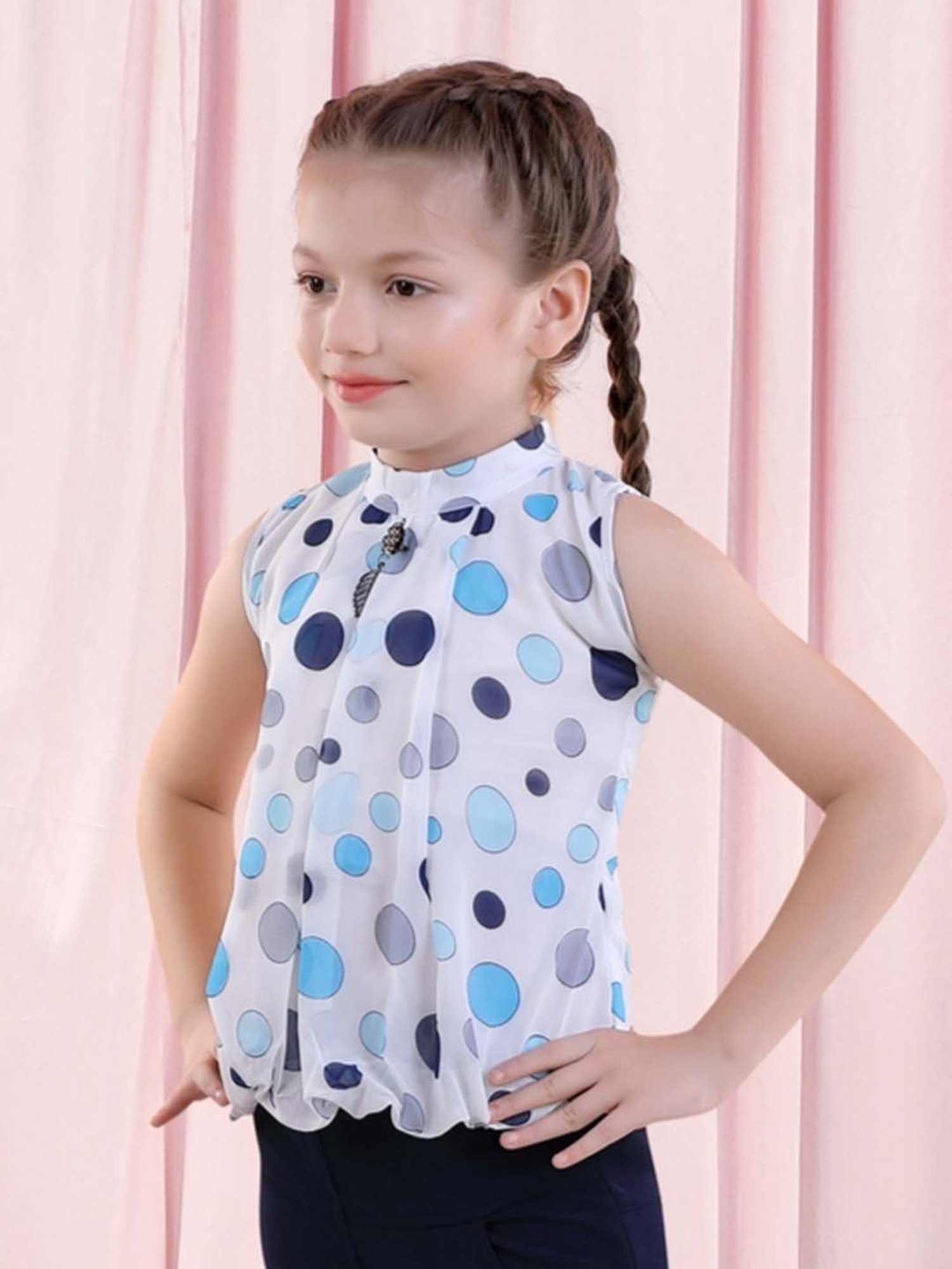 poplins Kids Blue & White Cotton Printed Top