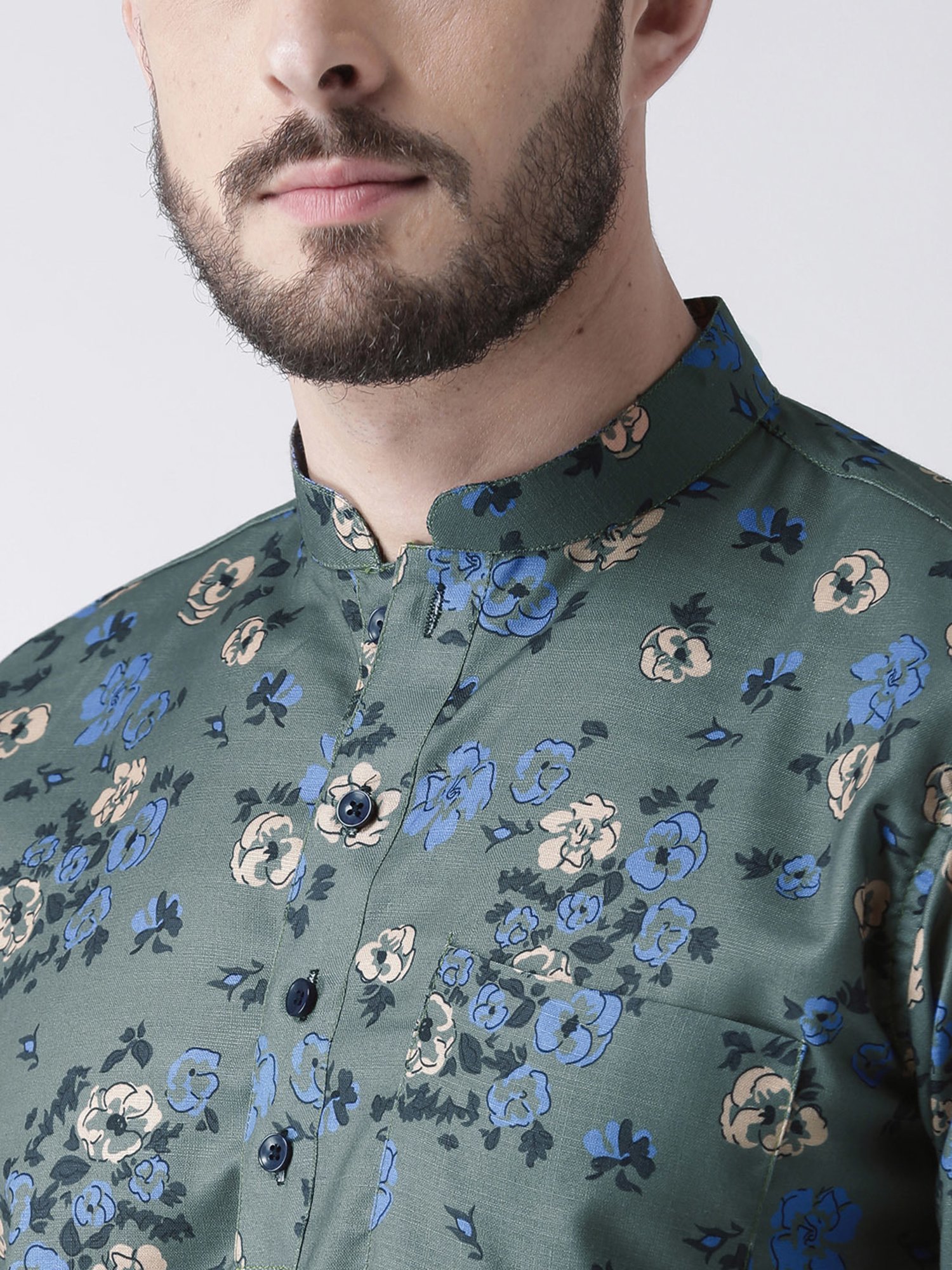 Hangup Plus Green Regular Fit Floral Print Short Kurta