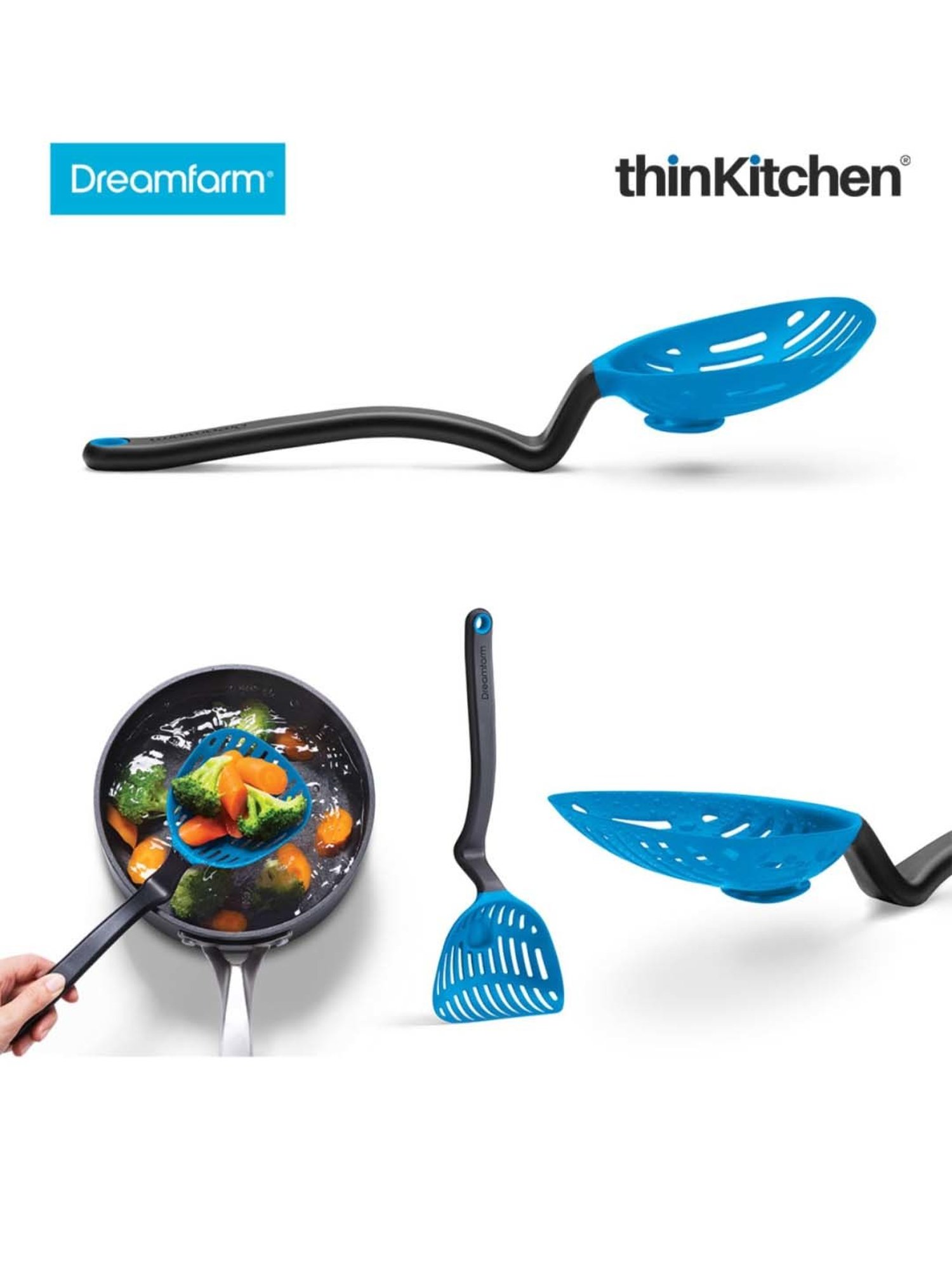 Dreamfarm Blue Nylon Lestrain Drip-Catching Sit-Up Scoop Strainer