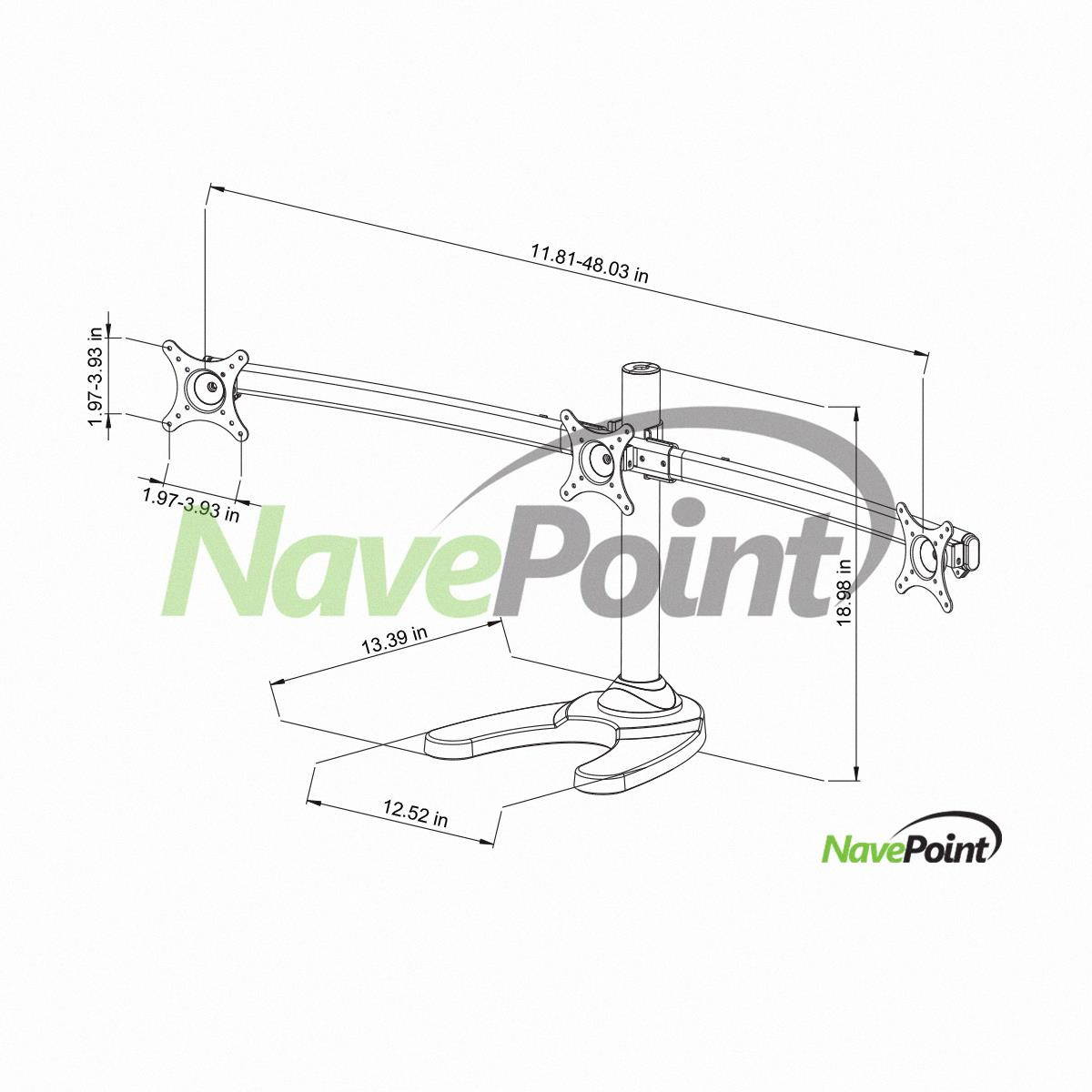 NavePoint Triple LCD Curved Monitor Mount Stand Free Standing With Adjustable Tilt Holds 3 Monitors Up To 24-Inches Black