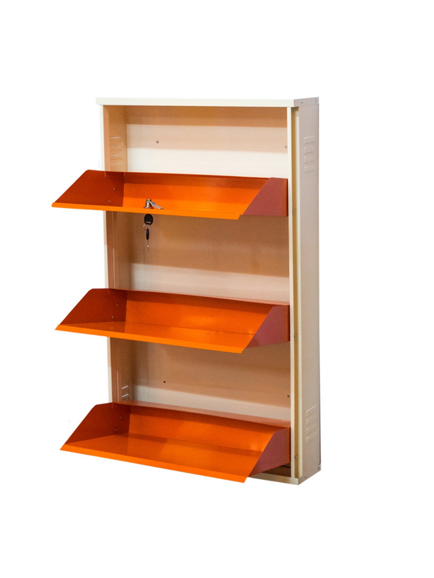 Delite Kom Metal Shoe Rack - 24" 3 Shelf, Ivory Orange, PowderCoat, Wall Mount, DIY