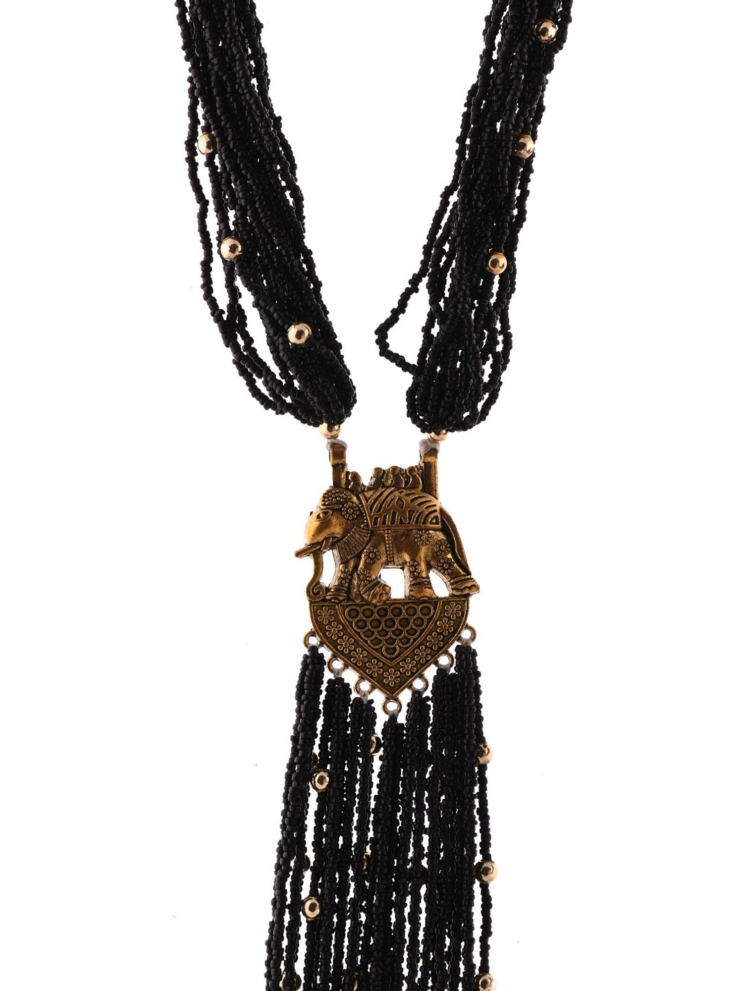 Imli Street Black Golden Long Beaded Handcrafted Necklace