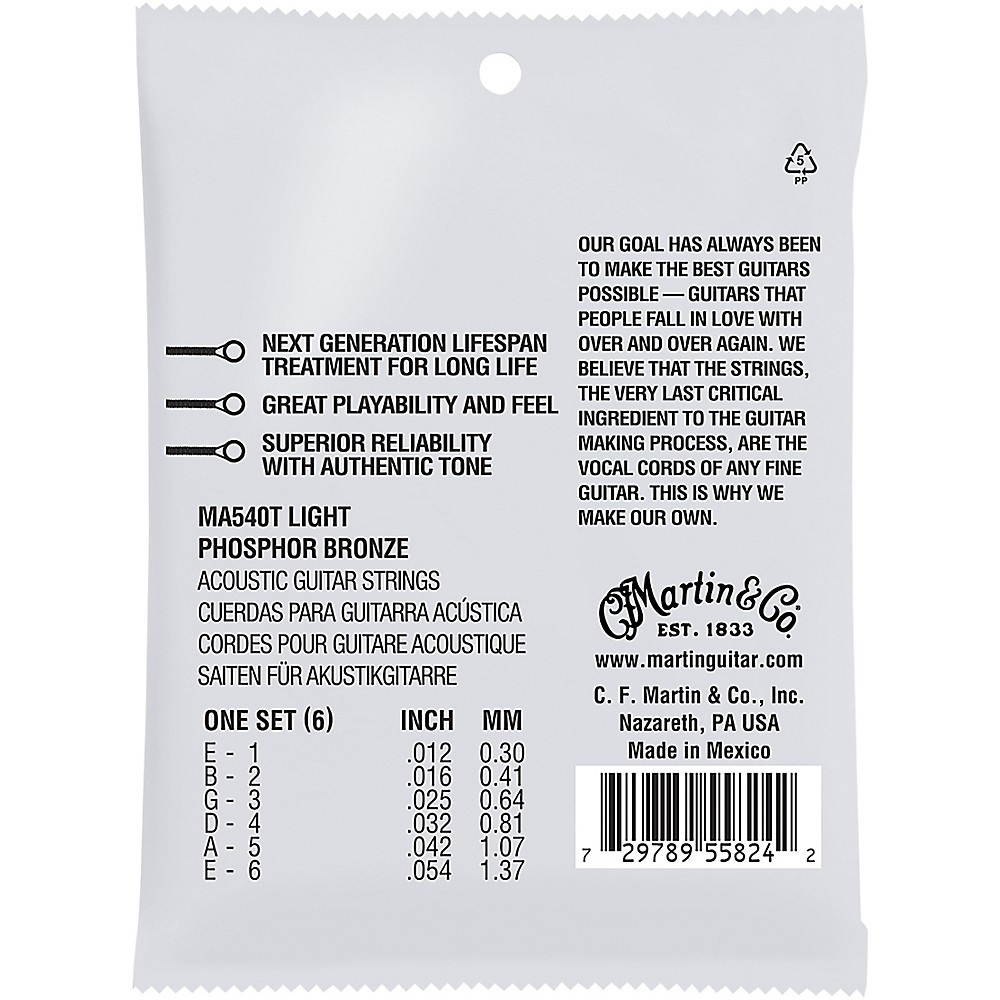 Martin MA540T Lifespan 2.0 Phosphor Bronze Light Authentic Acoustic Guitar Strings