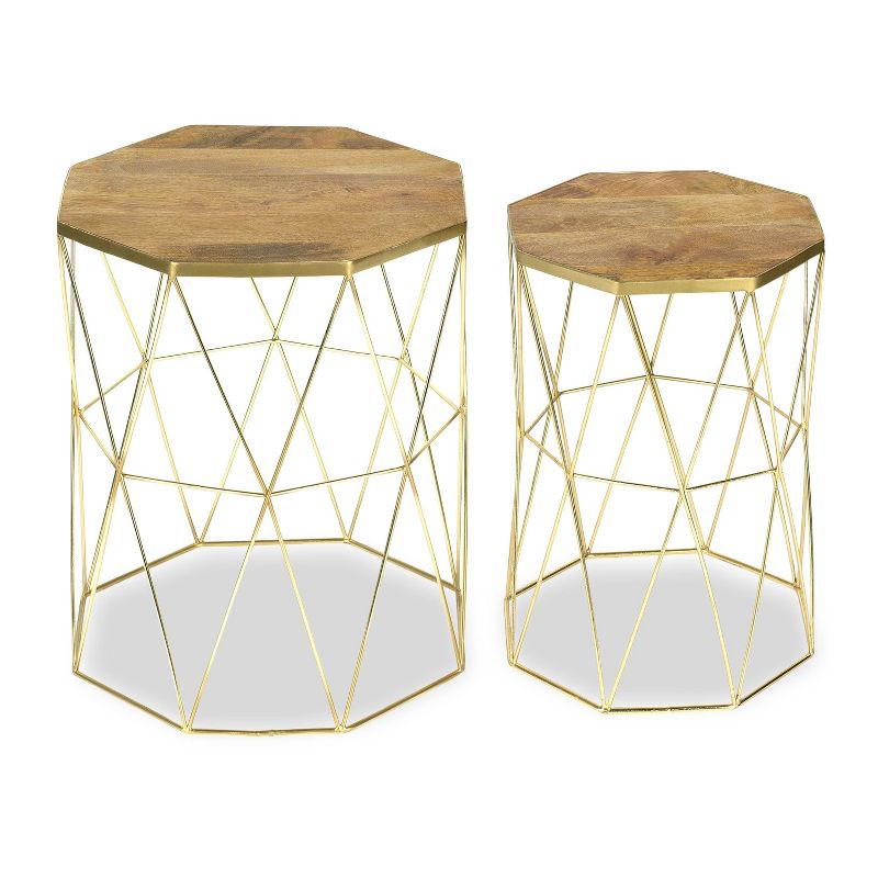 Set of 2 Regata Side Tables Natural/Antique Brass - Poly & Bark