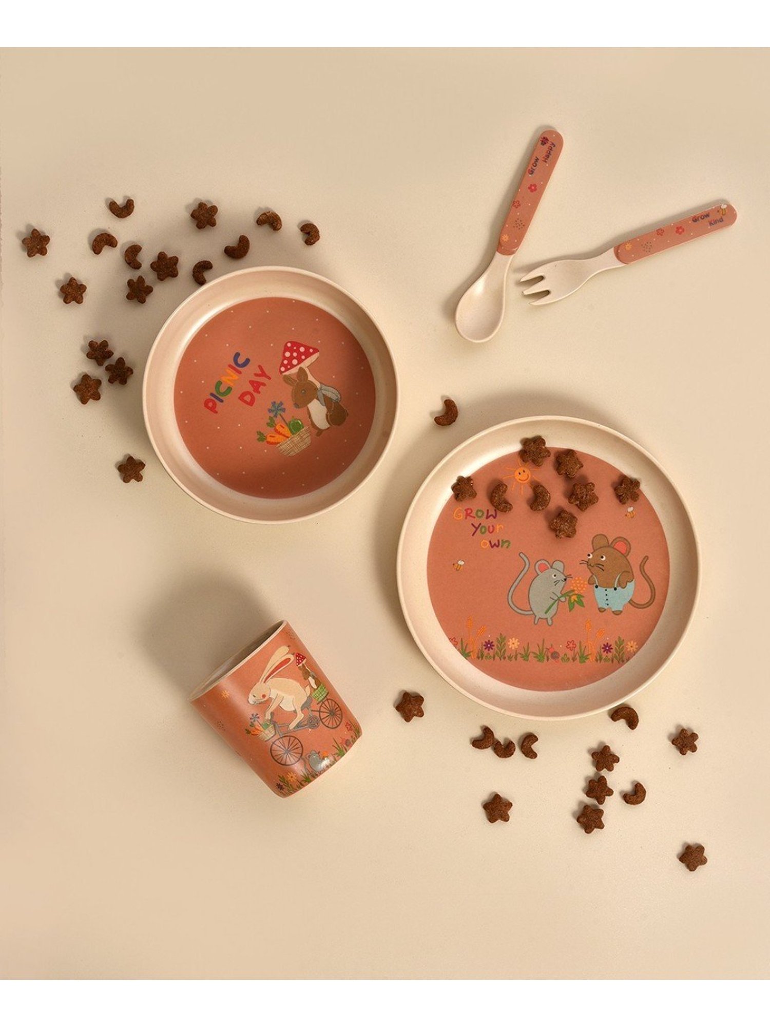 MiArcus Printed Brown Melamine Kids Dinner Set