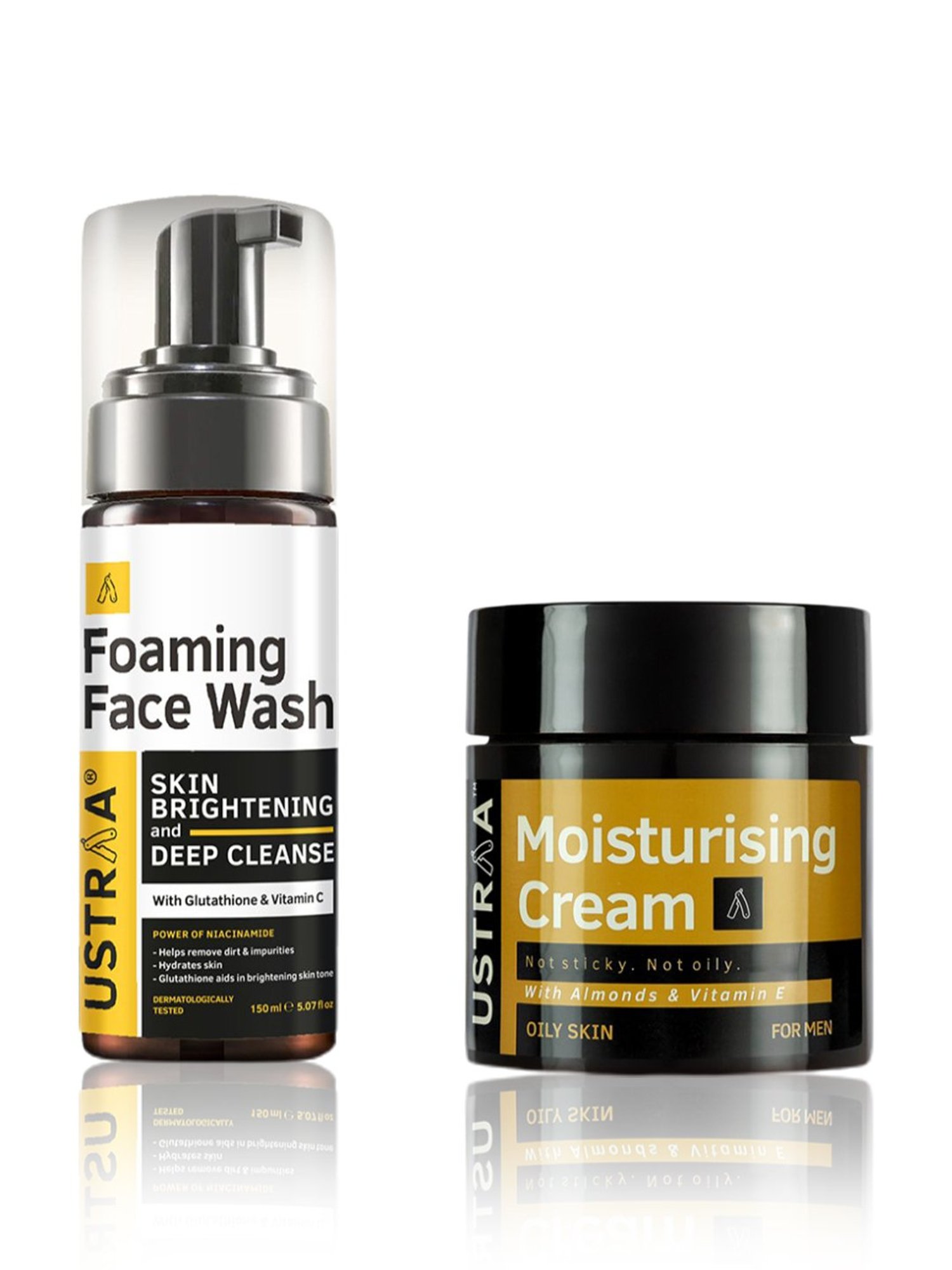 Ustraa Skin Brightening & Deep Cleanse Foaming Face Wash & Moisturising Cream Combo