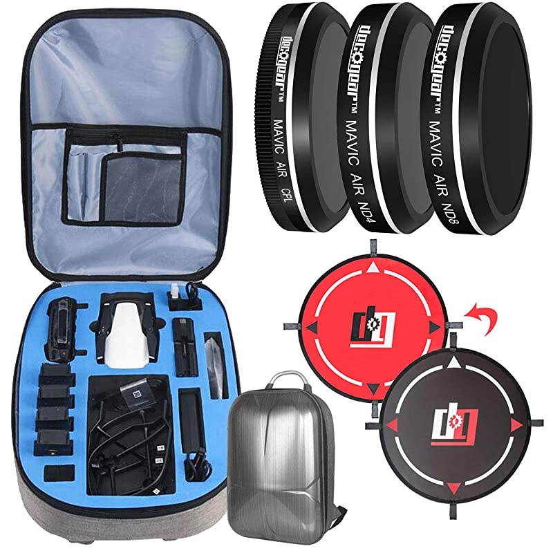 DJI Mavic Air Accessory Bundle EVAProtected Hardshell Travel Backpack with 3Pc Filter Kit ND4 + ND8 + CPL and Landing Pad