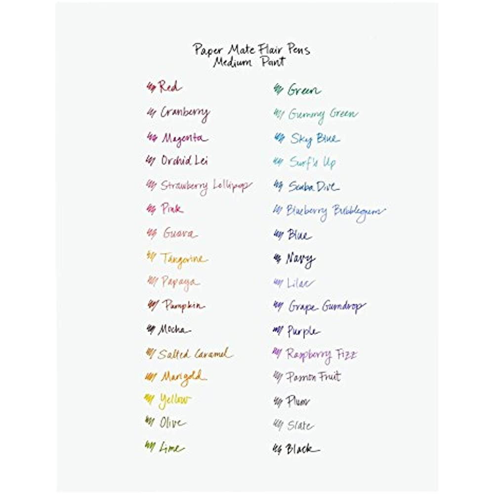 Paper Mate 1928605 Point Guard Flair Bullet Point Stick Pen, Assorted Colors, .7Mm, 12/Set