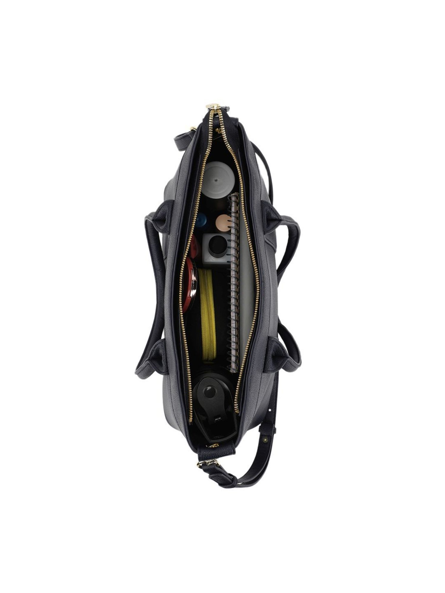 Tyra Lina Navy Solid Faux Leather Tote Handbag