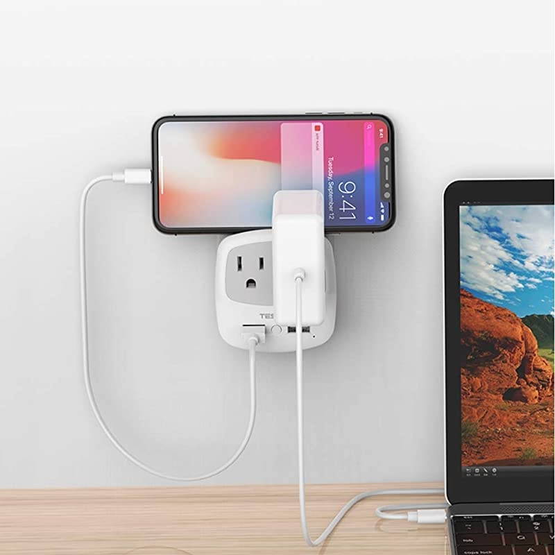 European Travel Plug Adapter  International Power Adaptor with 2 USB 2 American Sockets Europe Outlet Adapter for USA to Most of EU Iceland Italy Spain France Type C